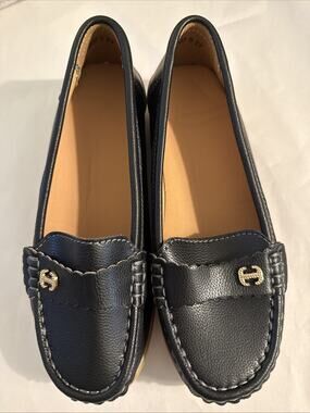 Ladies Faux Leather Black Loafers Size EU 35